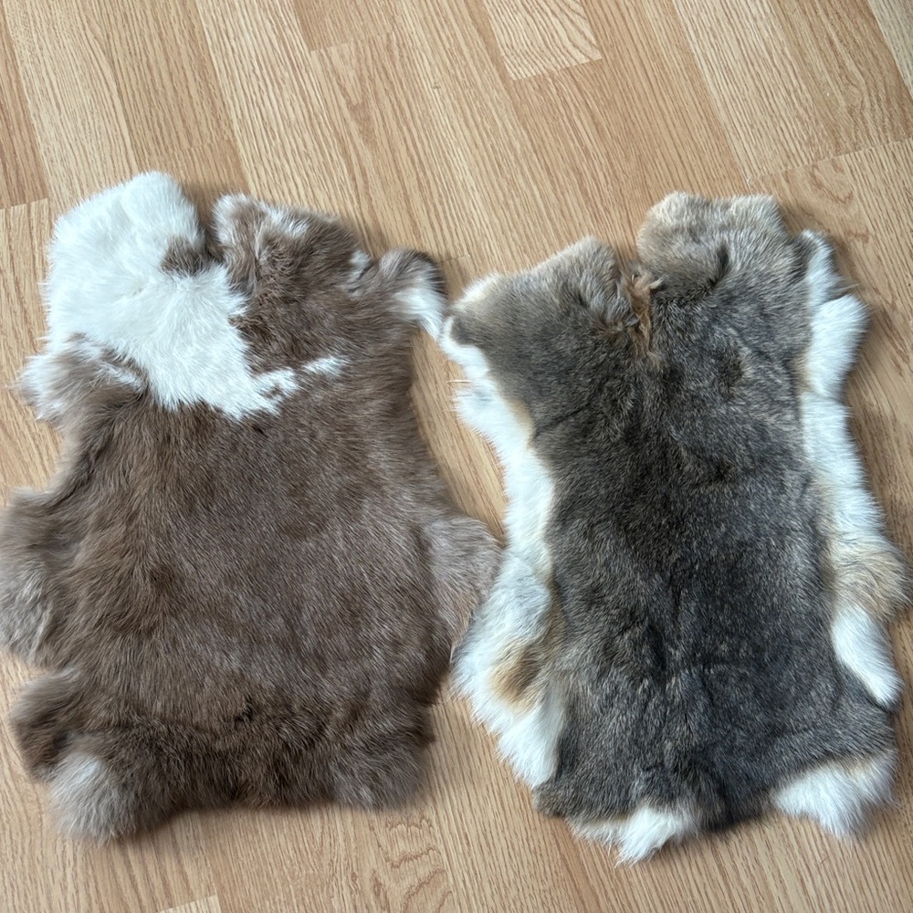 #0191 Pair Brown Gray White Rabbit Fur Pelts Craft Supply